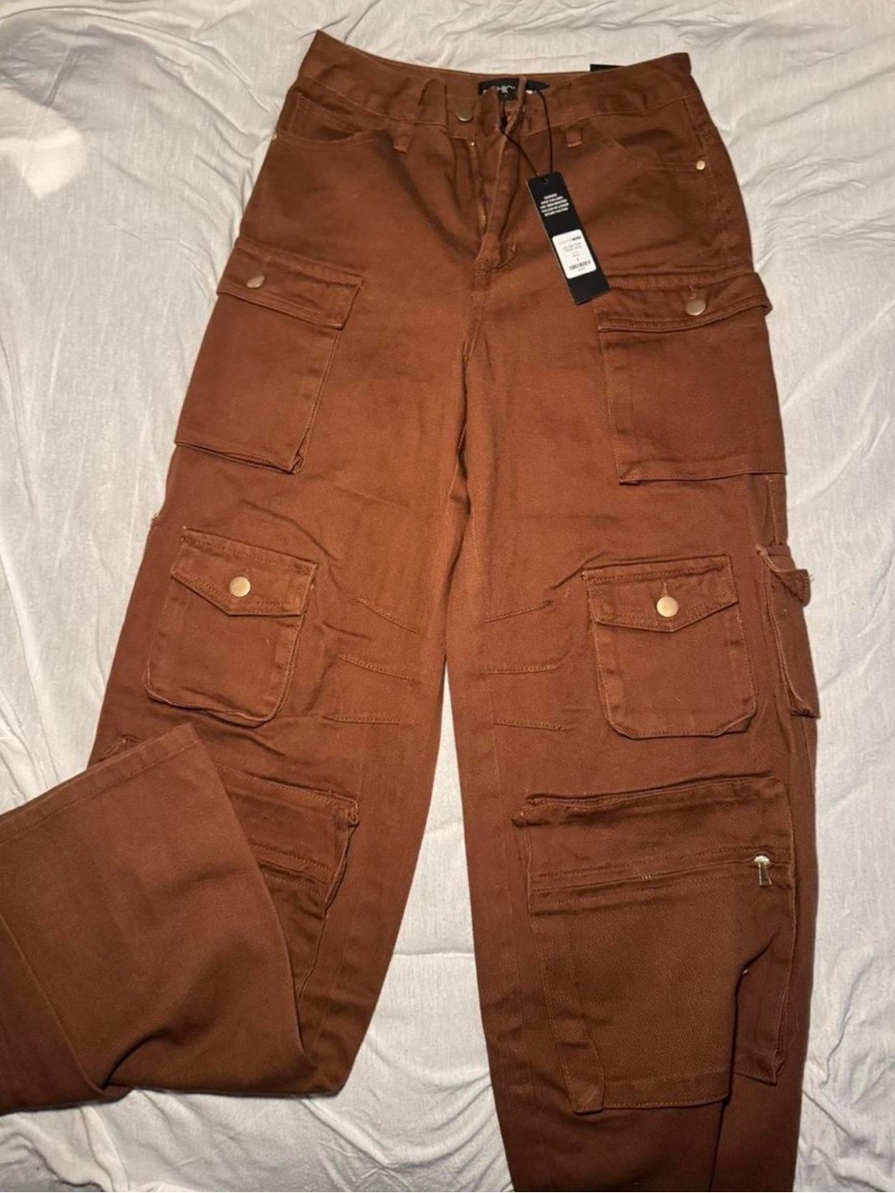 Fashion Nova Brown Cargo Wide Leg Jeans